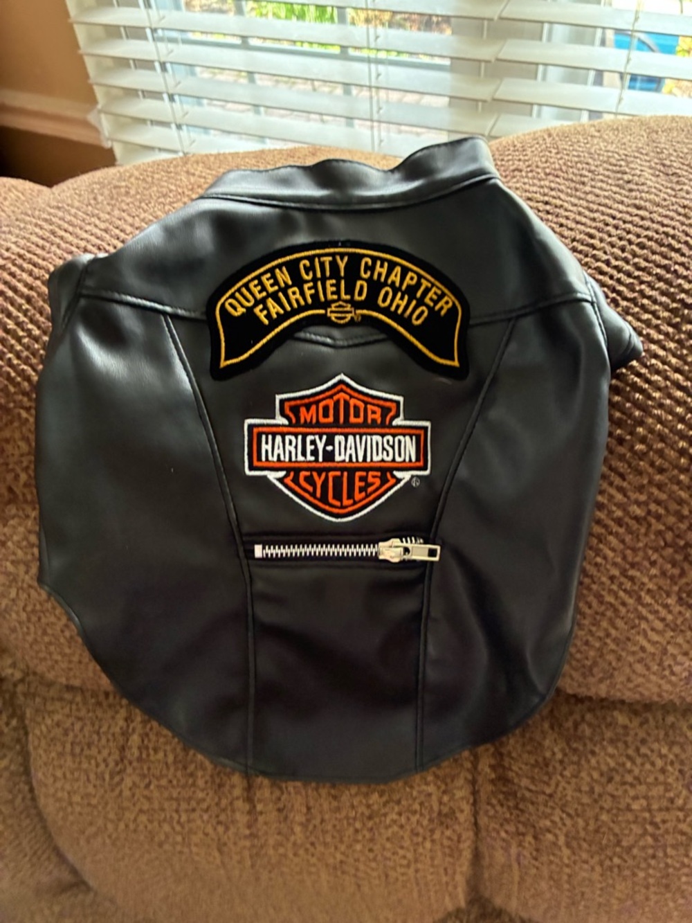 Harley-Davidson Black Dog Vest with Orange and White Shield Patch